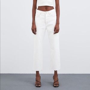 Zara Highrise Cropped Button-fly White Jean